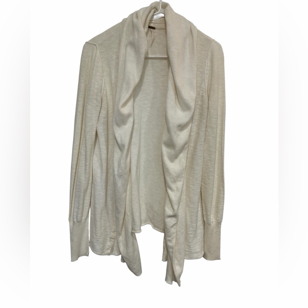 Free People Cream Open-Front Draped Cardigan Sweater snap closure sz S
